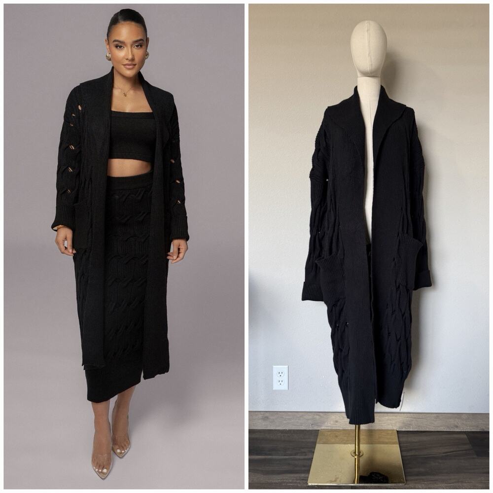 JLux Label JLUXLABEL Women's S/M Black Brixton Open Knit Long Cardigan Coat NWT